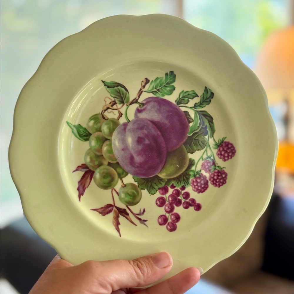 Antique Bone China Elegant Green and Purple Floral Plate